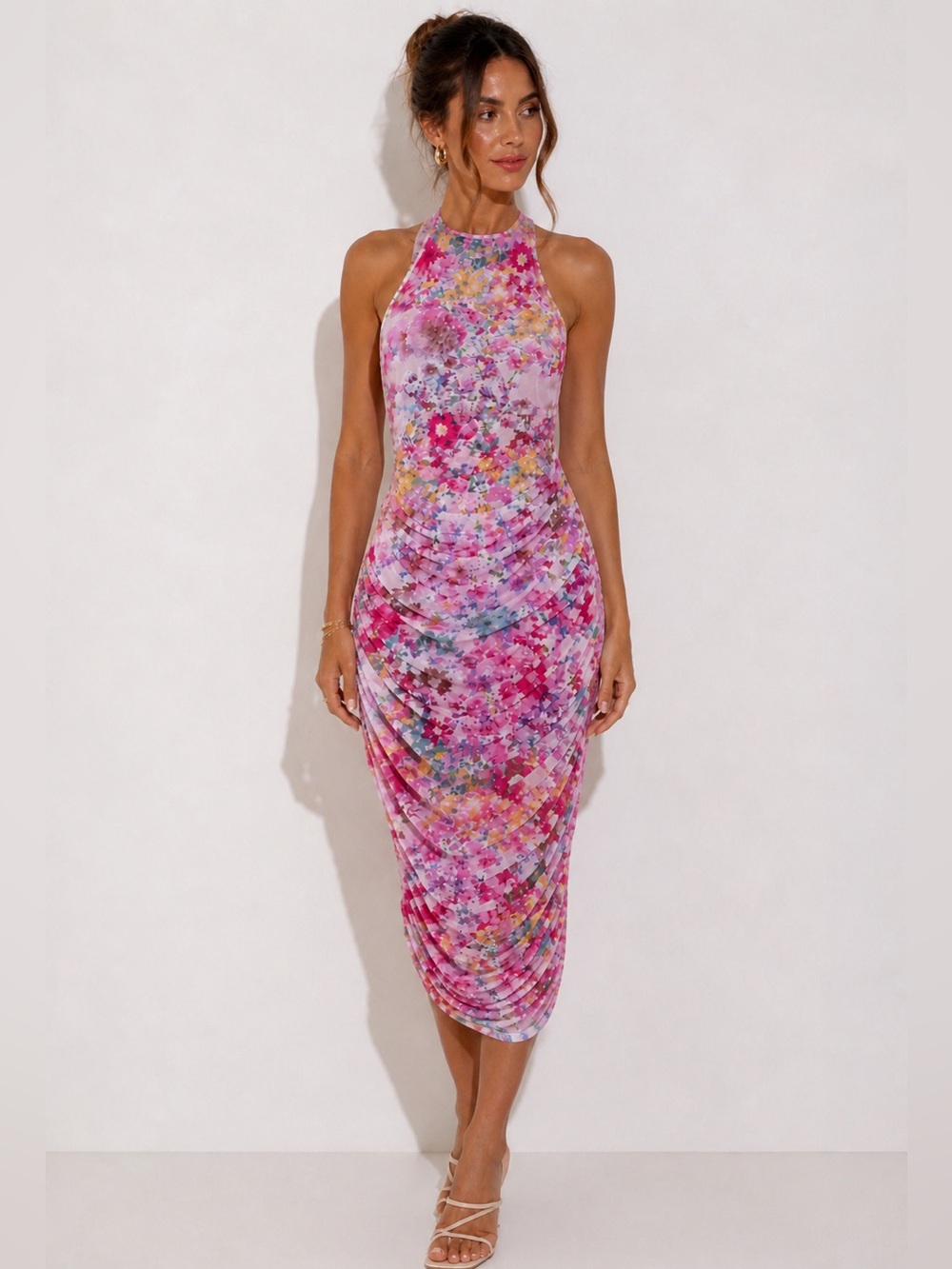 Steve Madden Pink Multi Floral Midi Dress